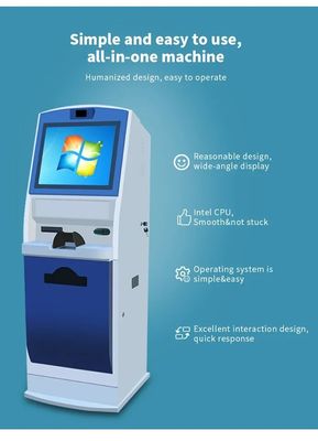 19インチタッチスクリーンセルフサービスキオスク IDカードリーダーとA4プリンタ