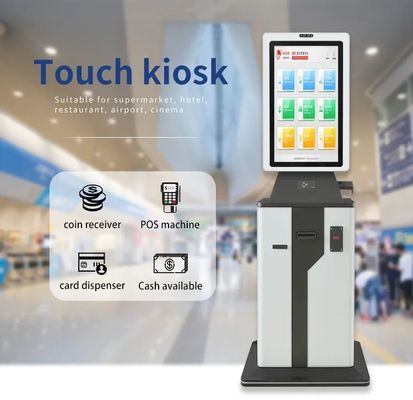 モーター駆動カードディスペンサーと低メンテナンス設計を備えたカスタマイズ可能なタッチスクリーンセルフサービスキオスク