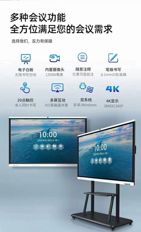 Mac OS ソフトウェア互換性と容量タッチ技術を持つ高明るさデジタルインタラクティブホワイトボード